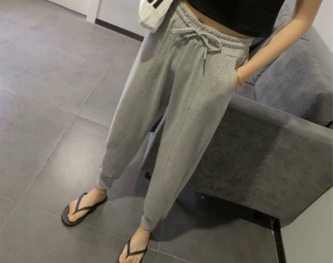 灰色运动裤女春秋款宽松束脚休闲灯笼卫裤20...