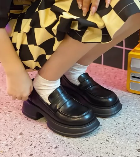 ?喵唔的天空JK小皮鞋女2023年厚底乐福...