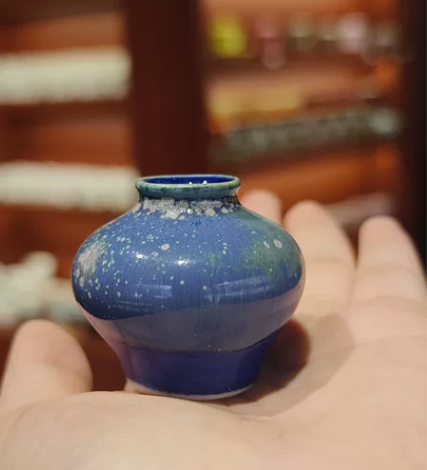 指尖迷你花器景德镇窑变陶瓷创意中式摆件微观...