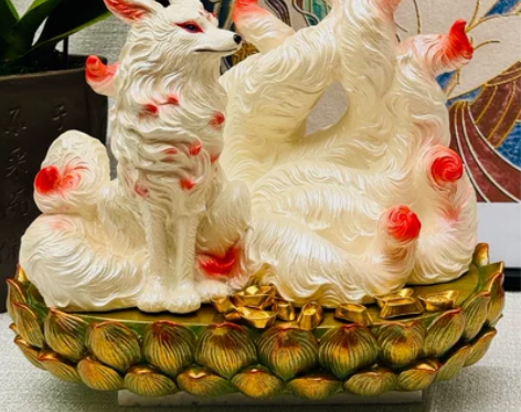 九尾狐摆件九尾灵狐堂口神像小狐狸家用摆设桌...