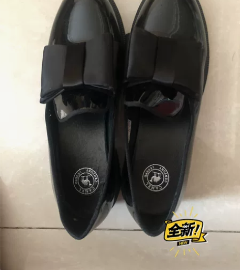 CAMEL骆驼女式中跟黑色漆皮皮鞋女童漆皮...