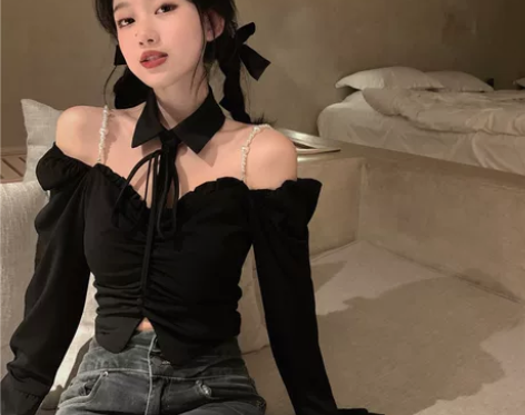 黑色衬衫女2021春秋新款大码胖妹妹小众洋...