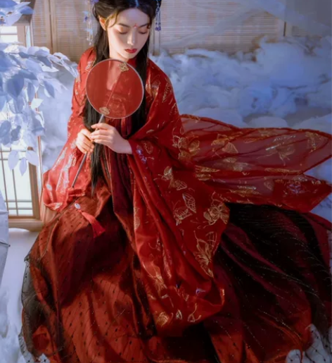 艺缕原创汉服女对襟齐胸襦套装红色6米夏季仙...