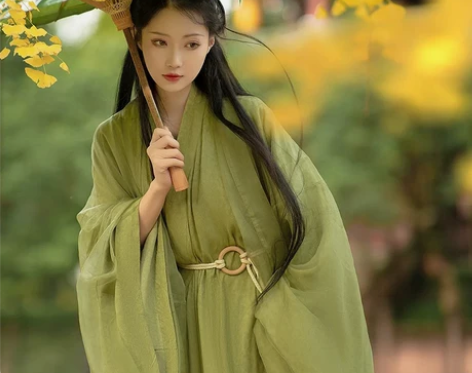 绿色汉服女魏晋直裾古装超仙气古风飘逸秋季小...
