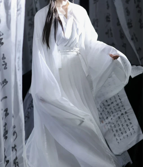 魏晋武侠风古装汉服女广袖流仙裙白色超仙气古...