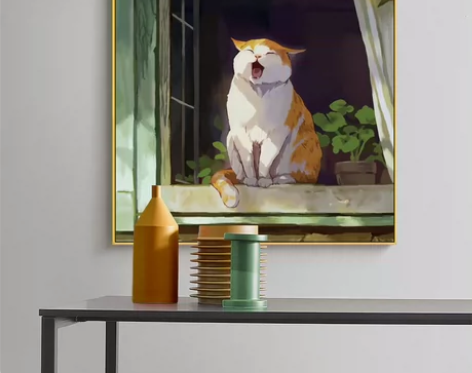 清晨萌猫北欧猫咪装饰画现代简约客厅卧室房间...