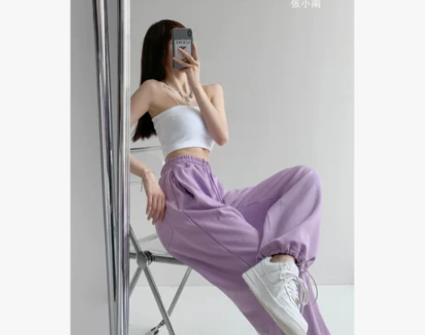 ins博主风宽松薄款运动裤女夏季抽绳显瘦束...