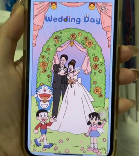 同款婚礼请柬插画设计电子请柬设计哆啦A梦主...