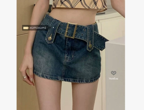 辣妹牛仔a字半身裙女夏季小众设计感显瘦包臀...
