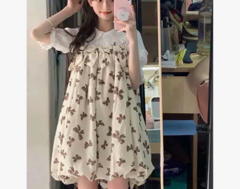 碎花吊带甜美连衣裙女夏季新款蝴蝶结绝美奶f...