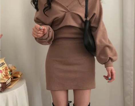 包邮棕色针织吊带连衣裙紧身短裙性感辣妹欧美...