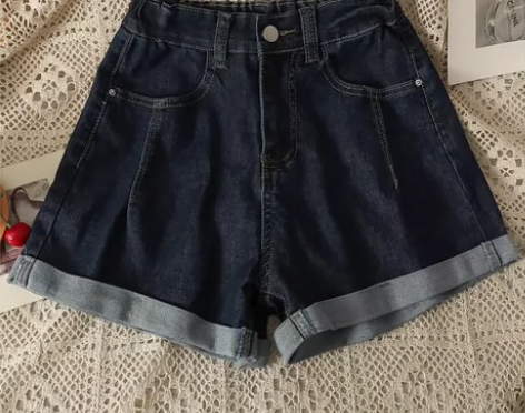 设计感卷边牛仔短裤女2023夏季新款高腰宽...