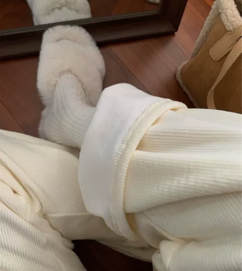 加绒裤子女冬阔腿裤女秋冬季高腰垂感直筒雪尼...