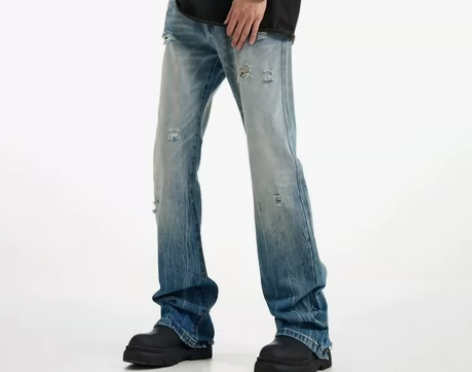 美式复古牛仔裤潮牌男cleanfit高街破...