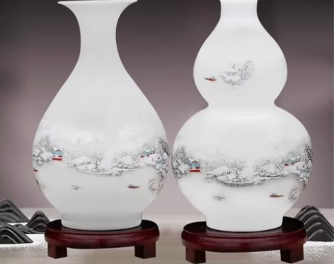 便宜出！景德镇陶瓷花瓶摆件包邮 雪景赏瓶+...