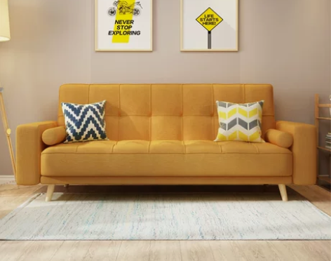 北欧现代三人布艺沙发，多功能简约双人实木 ...