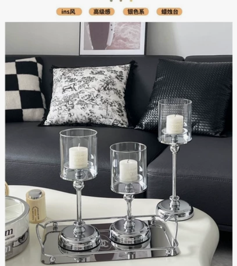 银色婚庆玻璃烛台摆件无瑕疵全新款，厂家直供...