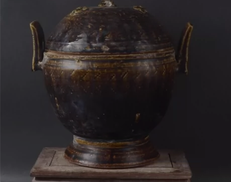 越窑黑釉双耳盖罐景德镇仿古老货陶瓷古玩古董...