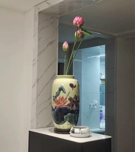 #客厅家居摆件 景德镇复古陶瓷手绘花瓶 荷...