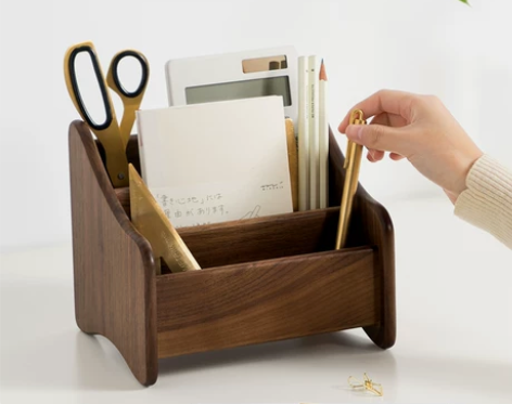 木质遥控器收纳盒家用化妆品收纳架桌面整理盒...