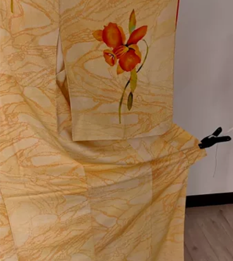 a066鹅黄色流水晕染底纹牵牛花花手绘付下...