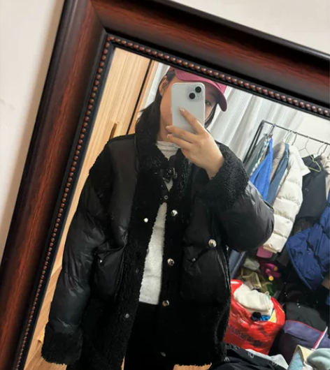 女士羊羔毛拼接 加厚羽绒棉服 棉袄外套, ...