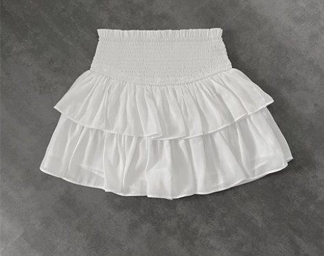 FASC自制 蛋糕裙白色蓬蓬裙高腰裙子少女...
