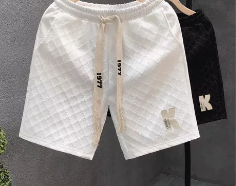 格子白色短裤男夏季设计感高级小众五分裤潮牌...