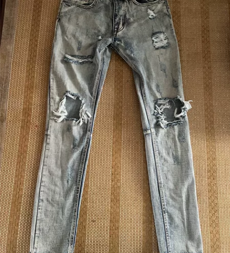 重磅水洗破洞牛仔裤。比伯同款，裤31，直径...