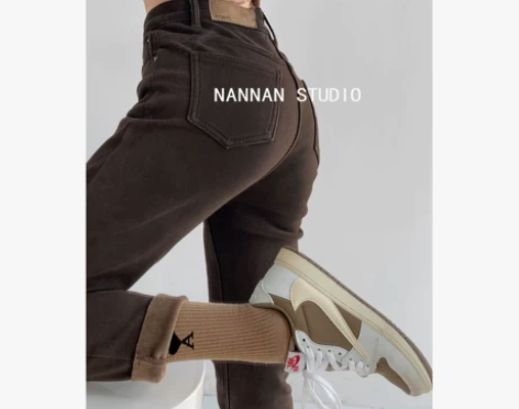 ?张小奈NANNAN美式辣妹咖啡色牛仔裤女...