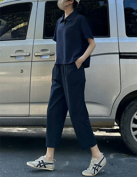 左手日记24夏新松紧腰高腰九分休闲裤宽松藏...