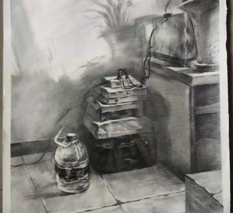 大学生光影素描绘画作品如图，4开大小，不包...