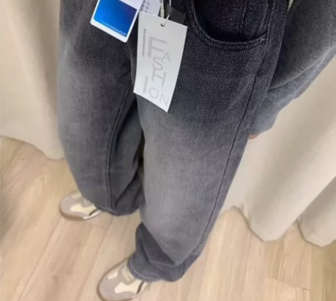 （清仓包邮捡漏）黑灰色阔腿牛仔裤高腰显瘦星...