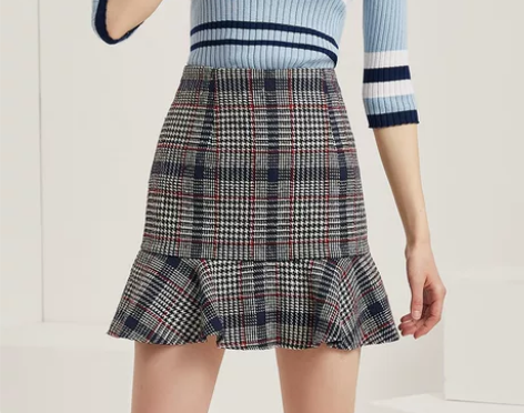 简朵秋季新款百搭潮流时尚格子裙收腰显瘦半身...