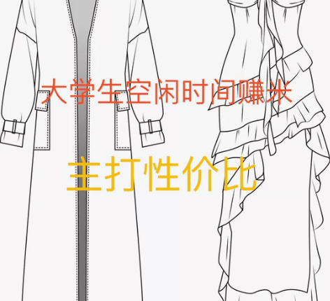 大学生空闲时间挣米 服装款式图正反面代画；...