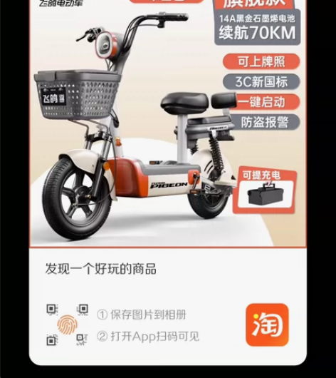 飞鸽电动车成人2024新款新国标电瓶车轻便...