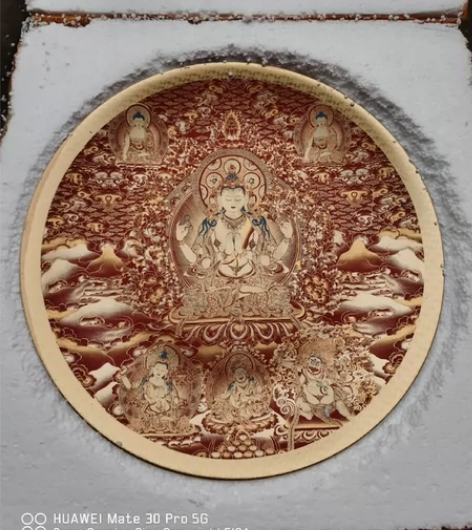 景德镇陶瓷 仿古唐卡四臂度母金刚  矾红描...