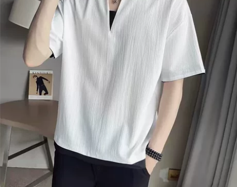 外贸剪标~男装小众设计短袖男夏季潮牌T恤冰...