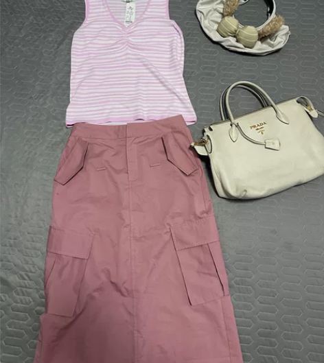 古着风辣妹套装日系 一套L码全新工装裙有瑕...