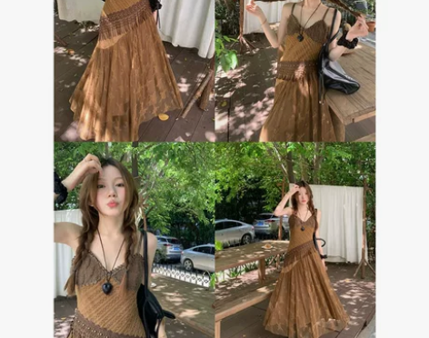 网纱拼接吊带裙女装夏季连衣裙长裙子