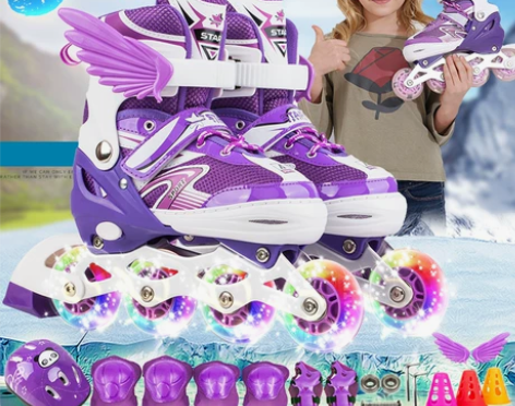 溜冰鞋儿童全套装男女旱冰轮滑鞋直排轮可调3...