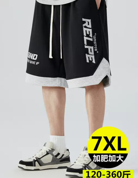 夏季男士大码短裤胖子休闲运动五分裤字母刺绣...