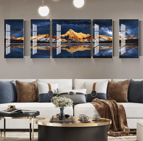 办公室轻奢山水风景画装饰画多联画酒店公寓雪...