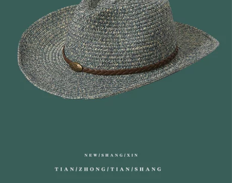 男士草帽英伦户外牛仔大沿帽夏天可折叠防晒