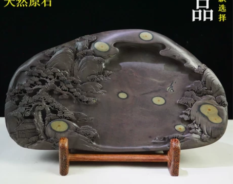 ?广东肇庆天然原石正宗端砚石眼梅花坑手工实...