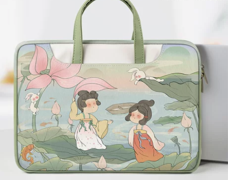 国风插画笔记本电脑包新款女生手提包14寸适...