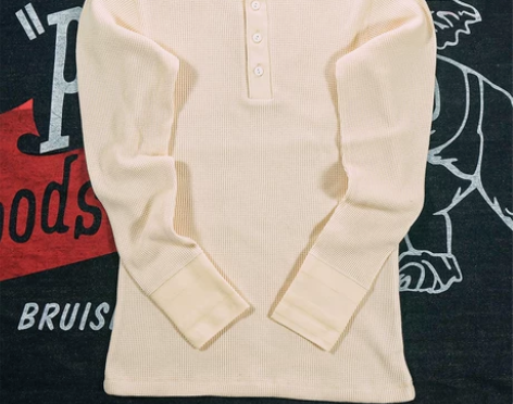 阿美咔叽美式复古重磅华夫格纯棉亨利领长袖T...