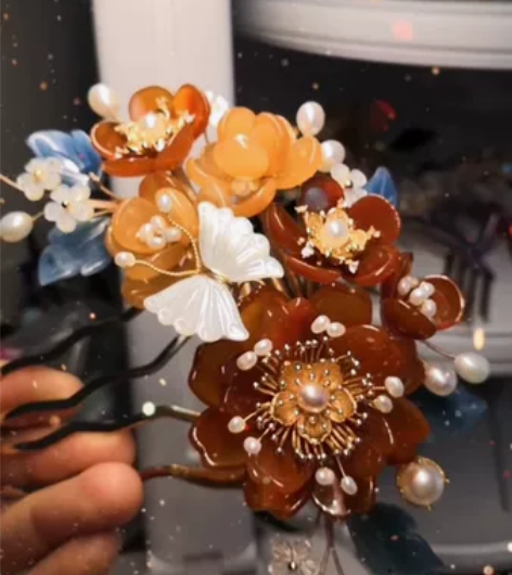 汉服配饰，古风发簪 红玛瑙，金丝玉，蓝纹石...