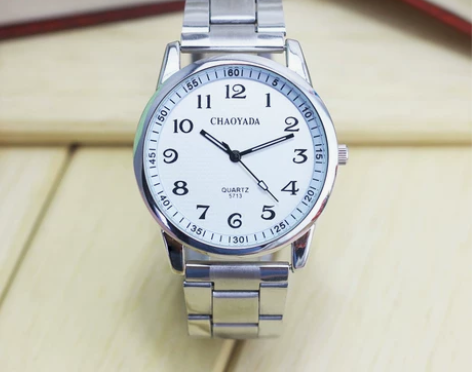 清晰数字中老年人手表不锈钢情侣防水指针石英...