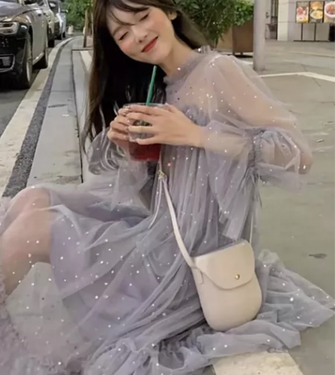 很仙的小众连衣裙女新款裙子学生网纱仙女裙中...